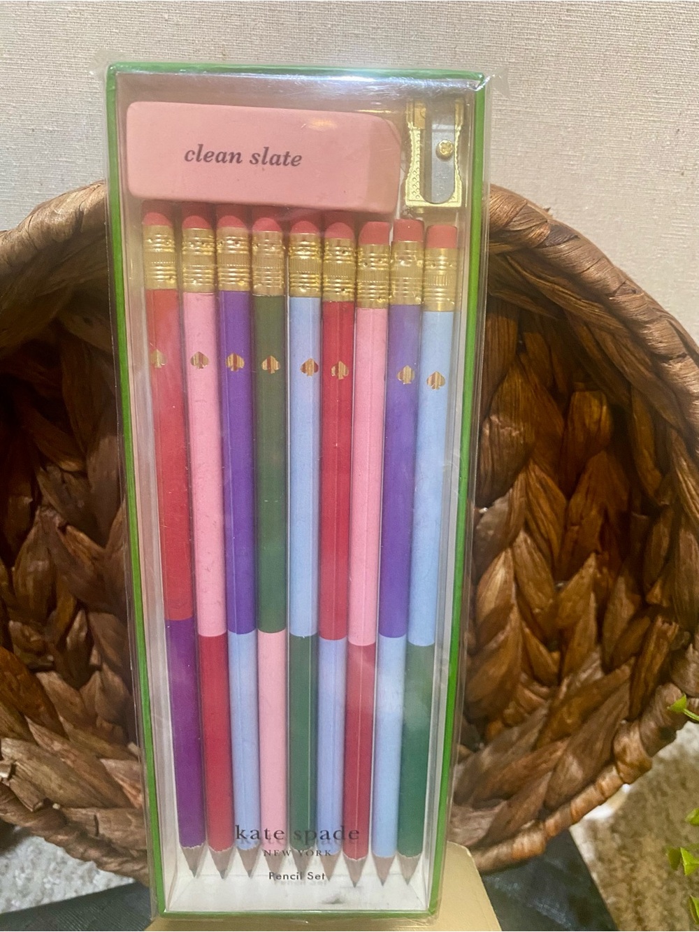 kate spade Multicolor Pencil Set with Pink Eraser & Sharpener